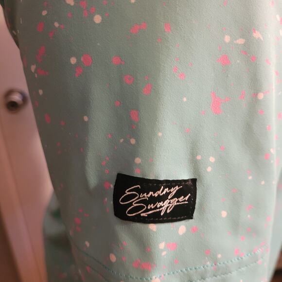 Sunday Swagger Pastel Mint Green Pink Dot Retro Golf Polo Shirt XL Short Sleeve - Picture 6 of 11